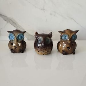 Ceramic Owl Figurines with Blue Eyes